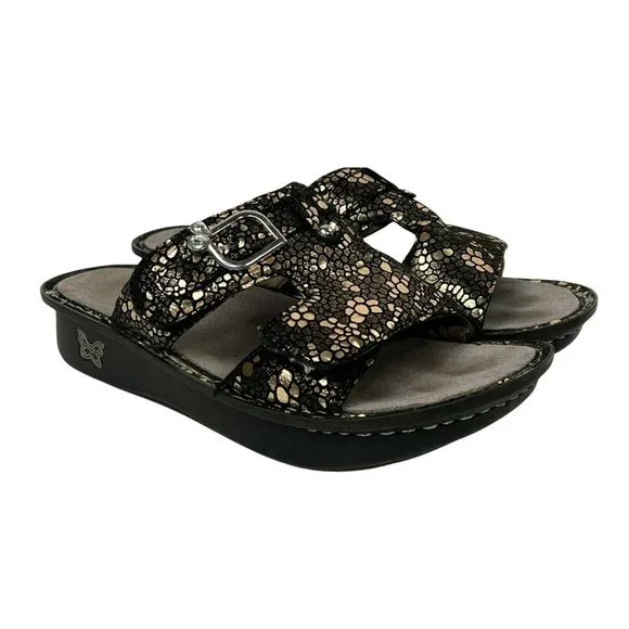 Alegria PEG 780 Black Silver Mosaic Black Silver Slip On Slide Comfort Sandal 39 - Picture 1 of 10